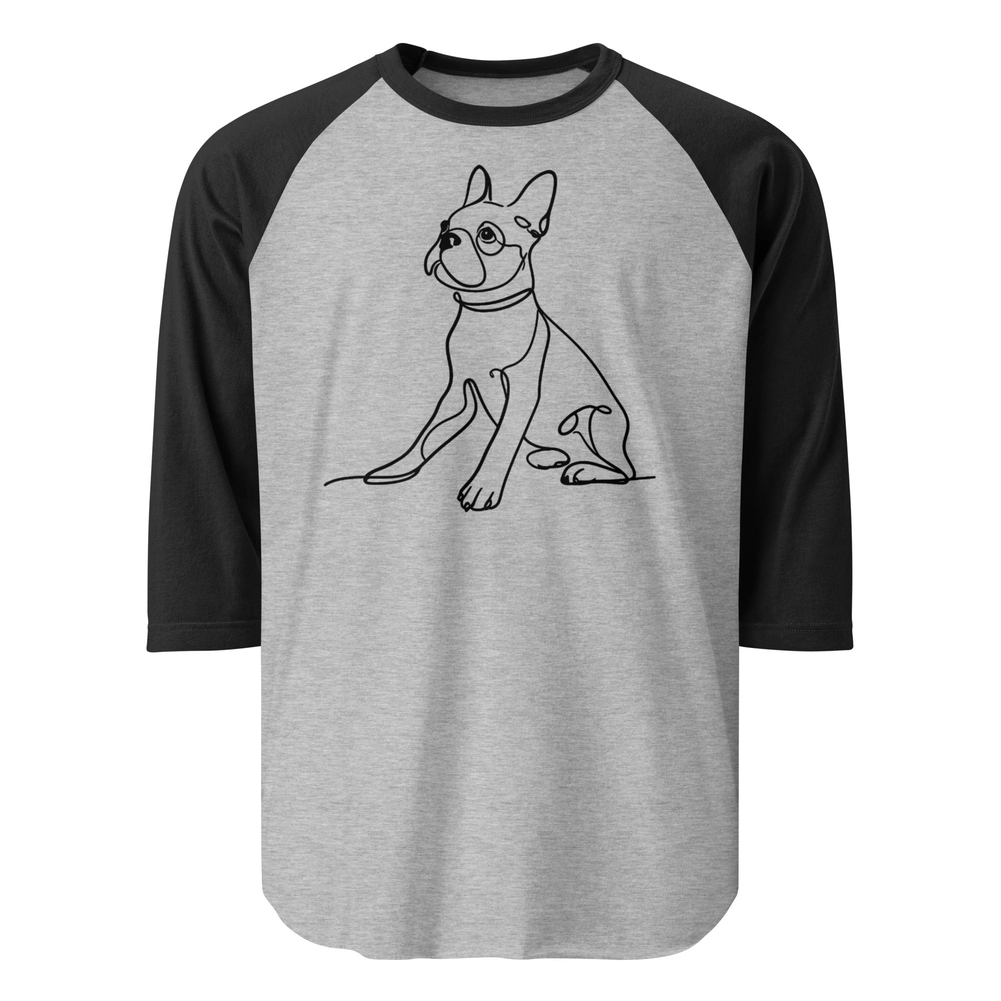 Line Drawn Boston Terrier Dog 3/4 Sleeve Raglan Shirt . Heather Grey Black