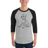 Line Drawn Boston Terrier Dog 3/4 Sleeve Raglan Shirt .