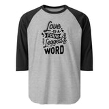 Love Is A Four Legged Word 3/4 Sleeve Raglan Shirt . Heather Grey Black