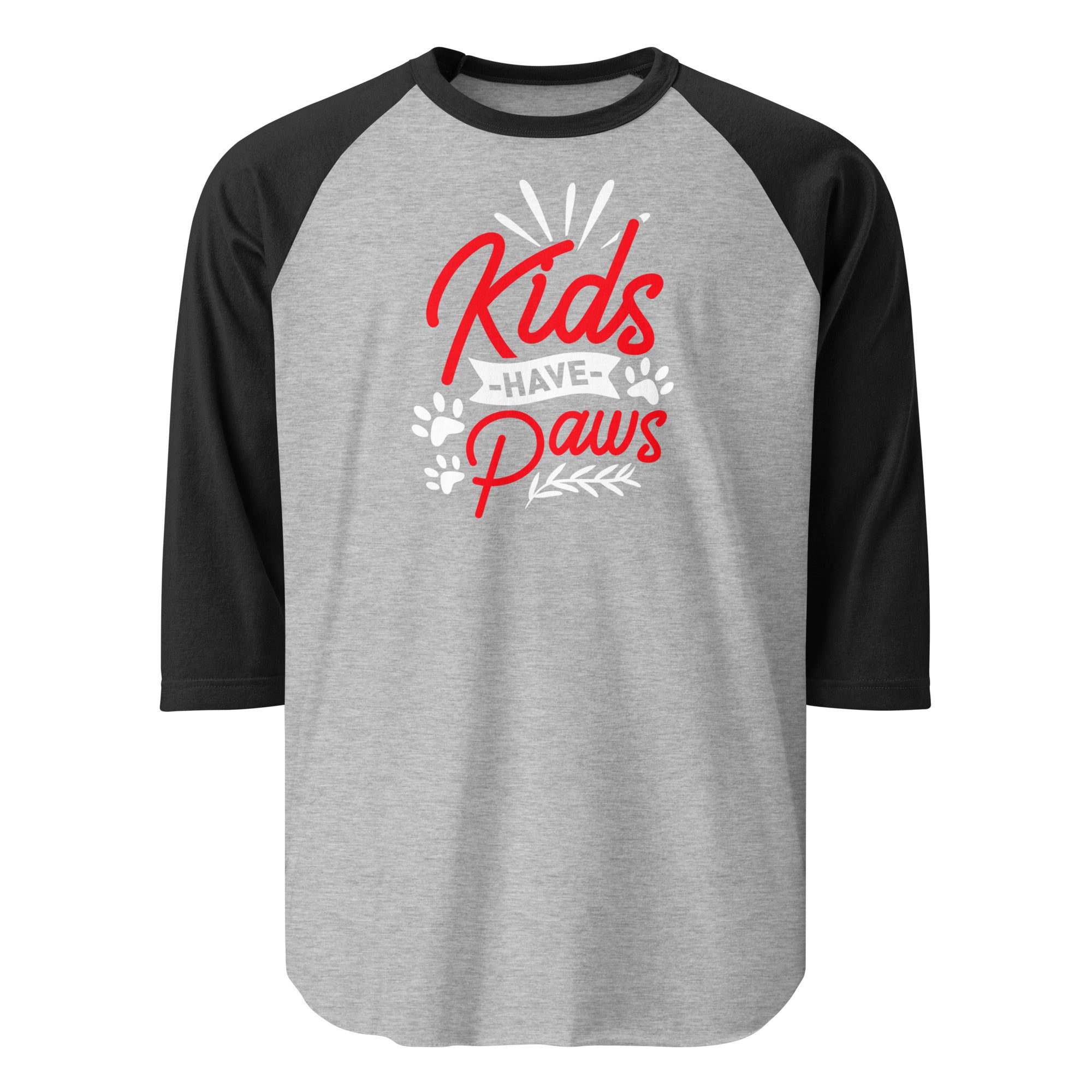 Kids Have Paws 3/4 Sleeve Raglan Shirt . Heather Grey Black