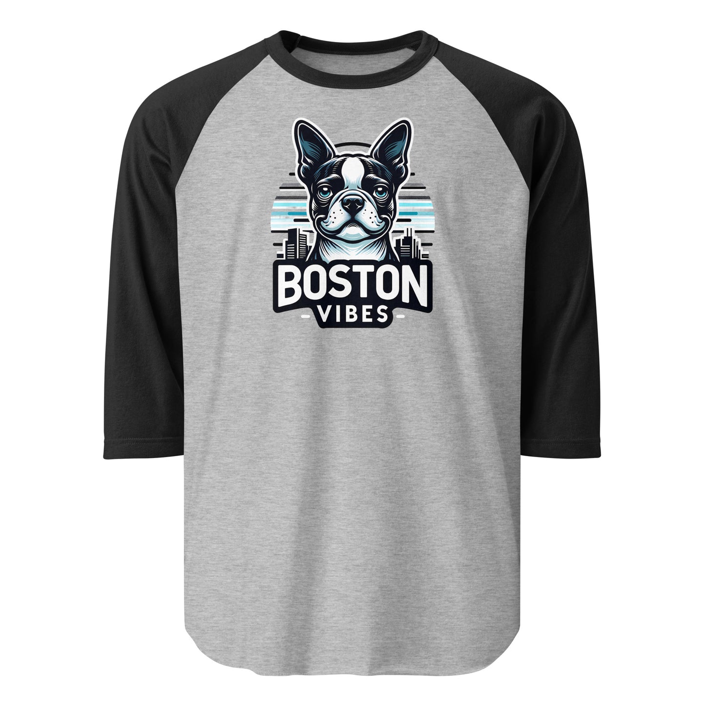 Boston Vibes 3/4 Sleeve Raglan Shirt . Heather Grey Black