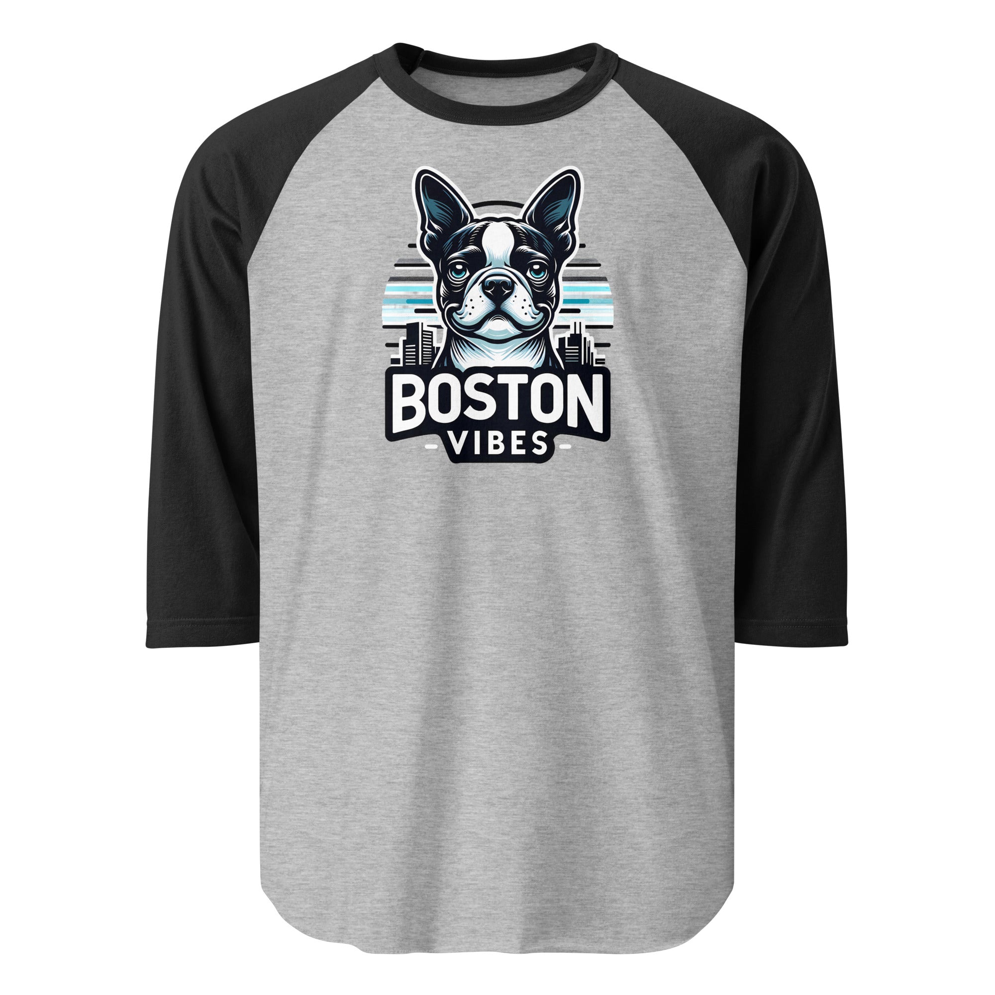 Boston Vibes 3/4 Sleeve Raglan Shirt . Heather Grey Black