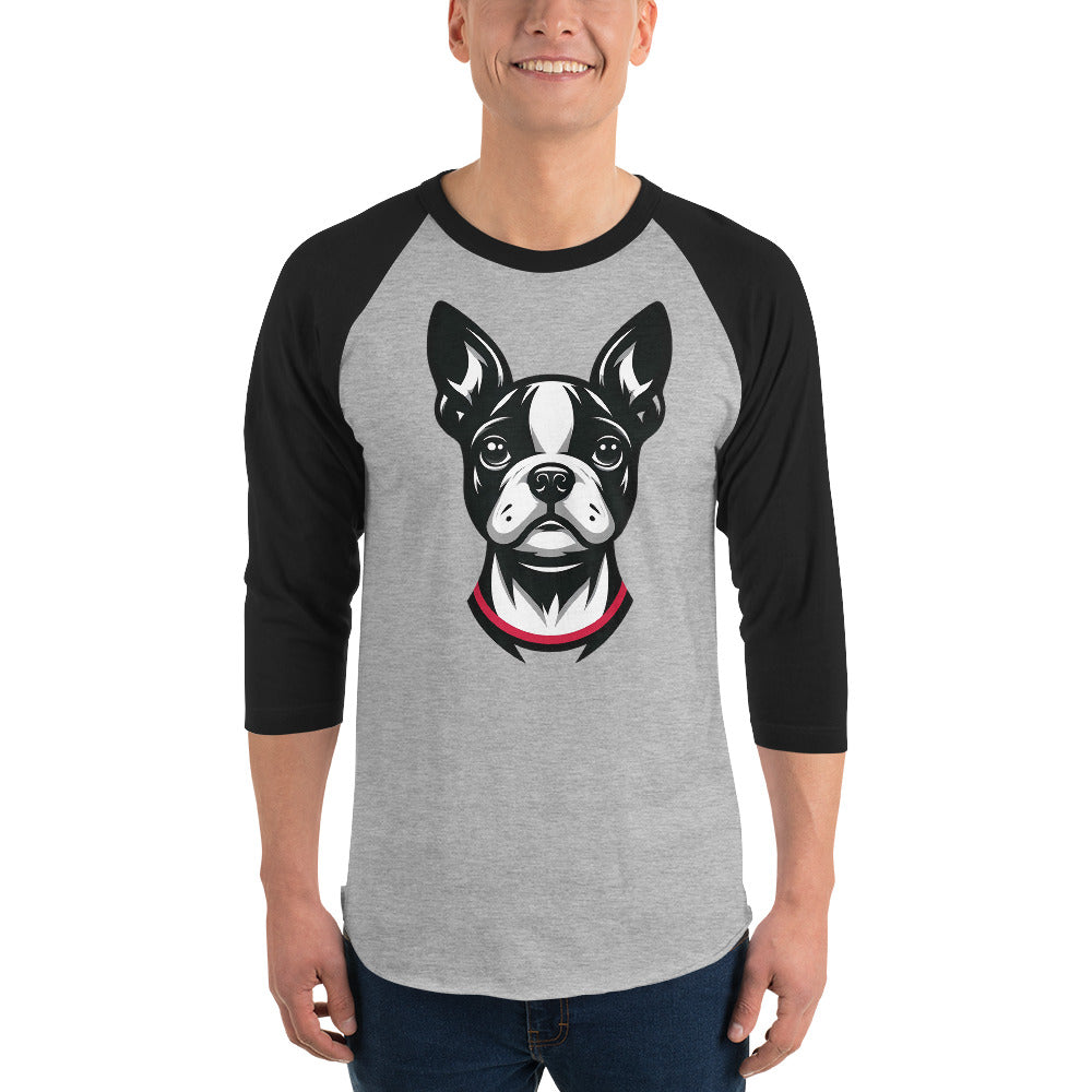 Minimalist Boston Terrier Face 3/4 Sleeve Raglan Shirt .
