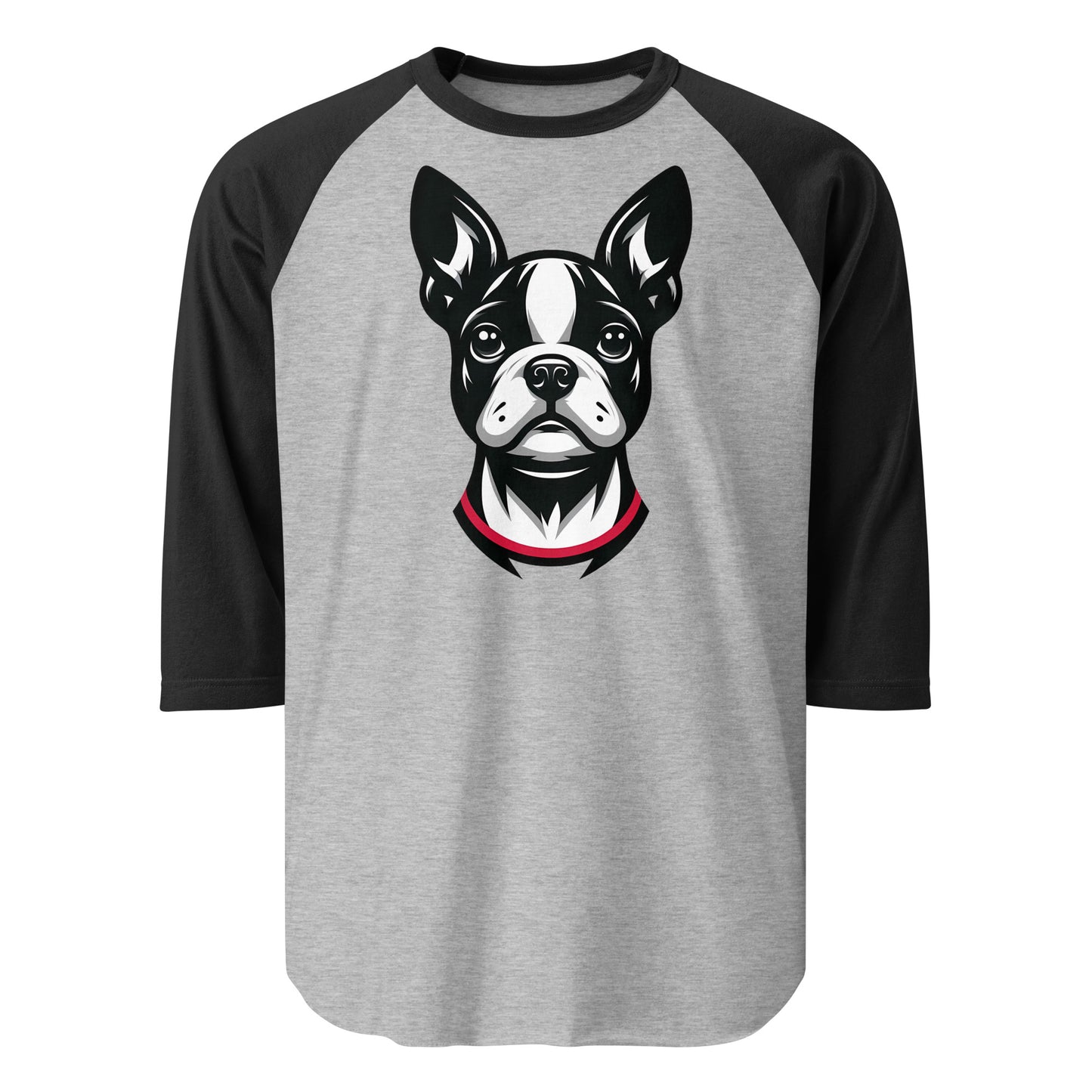 Minimalist Boston Terrier Face 3/4 Sleeve Raglan Shirt . Heather Grey Black