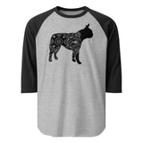 Boston Terrier Mandala 3/4 Sleeve Raglan Shirt . Heather Grey Black
