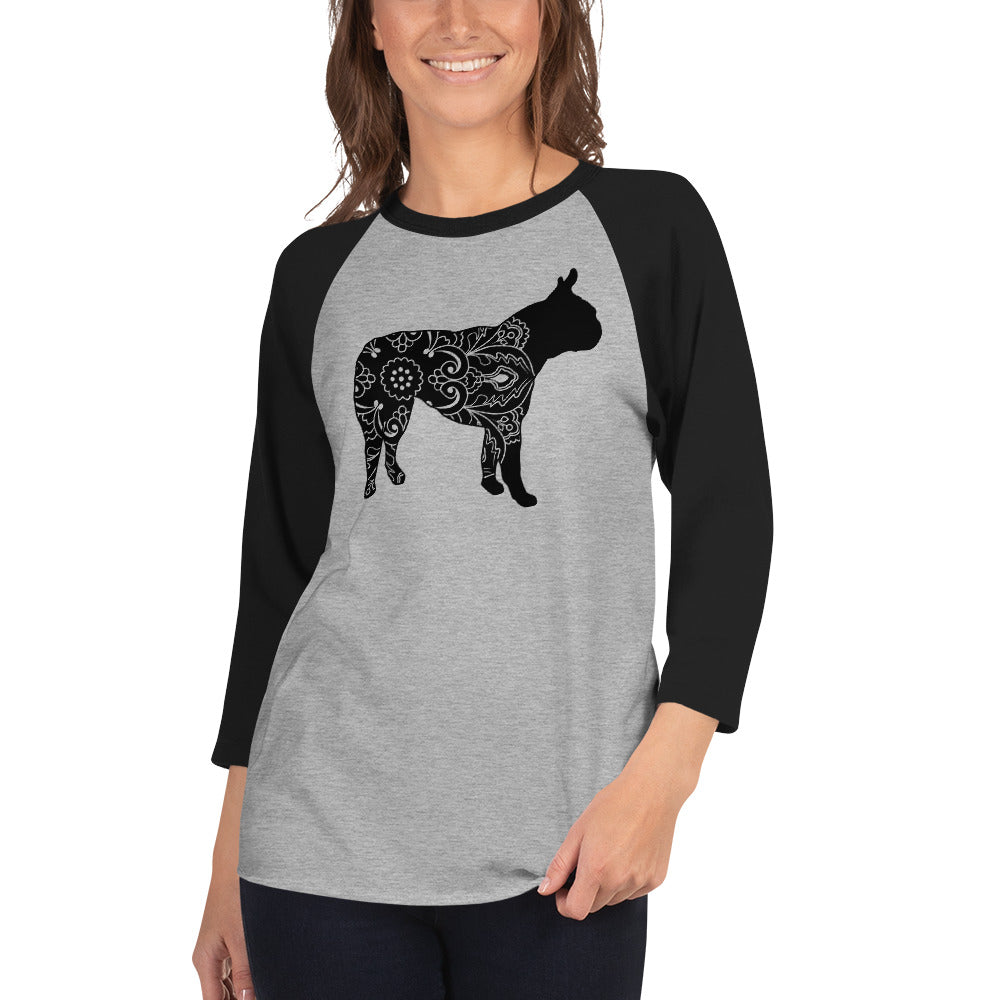 Boston Terrier Mandala 3/4 Sleeve Raglan Shirt .