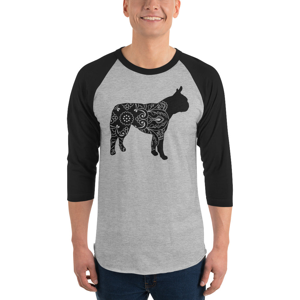 Boston Terrier Mandala 3/4 Sleeve Raglan Shirt .