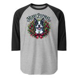 Merry Pupmas 3/4 Sleeve Raglan Shirt . Heather Grey Black