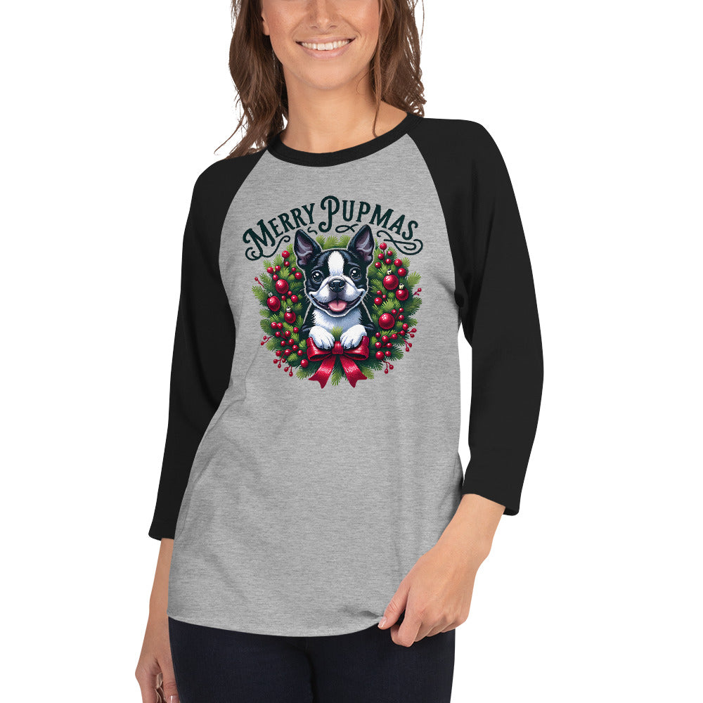 Merry Pupmas 3/4 Sleeve Raglan Shirt .