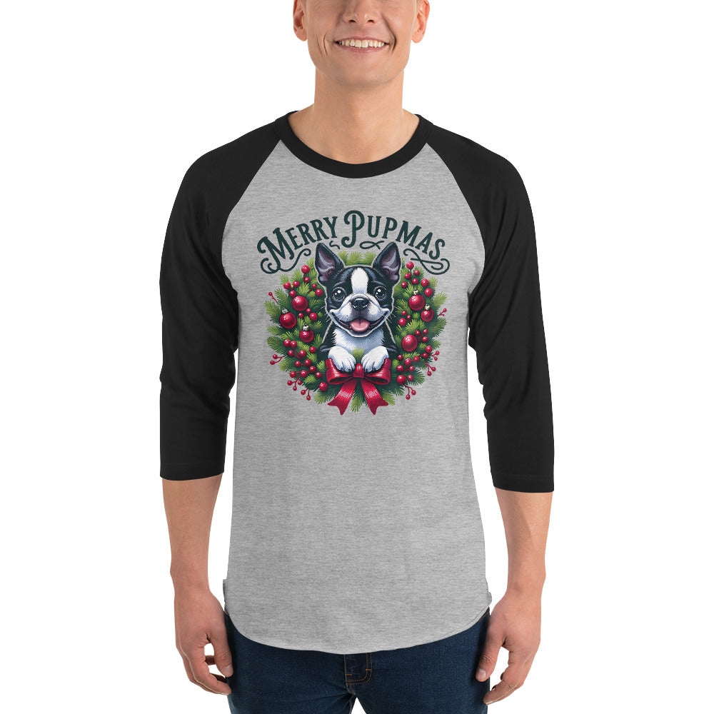 Merry Pupmas 3/4 Sleeve Raglan Shirt .