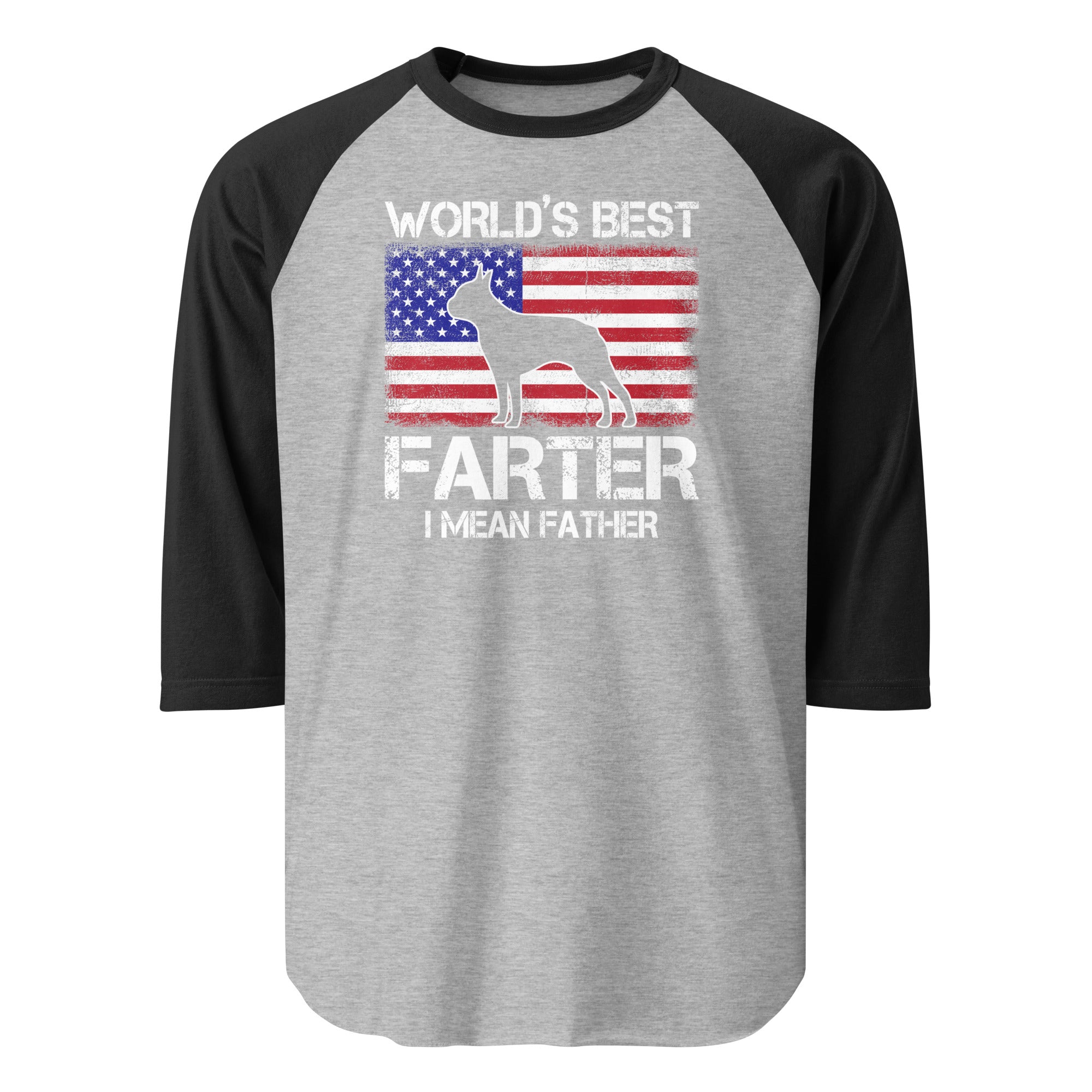 World's Best Farter I Mean Father 3/4 Sleeve Raglan Shirt . Heather Grey Black
