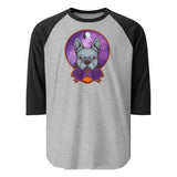 Boston Terrier Halloween 3/4 Sleeve Raglan Shirt . Heather Grey Black