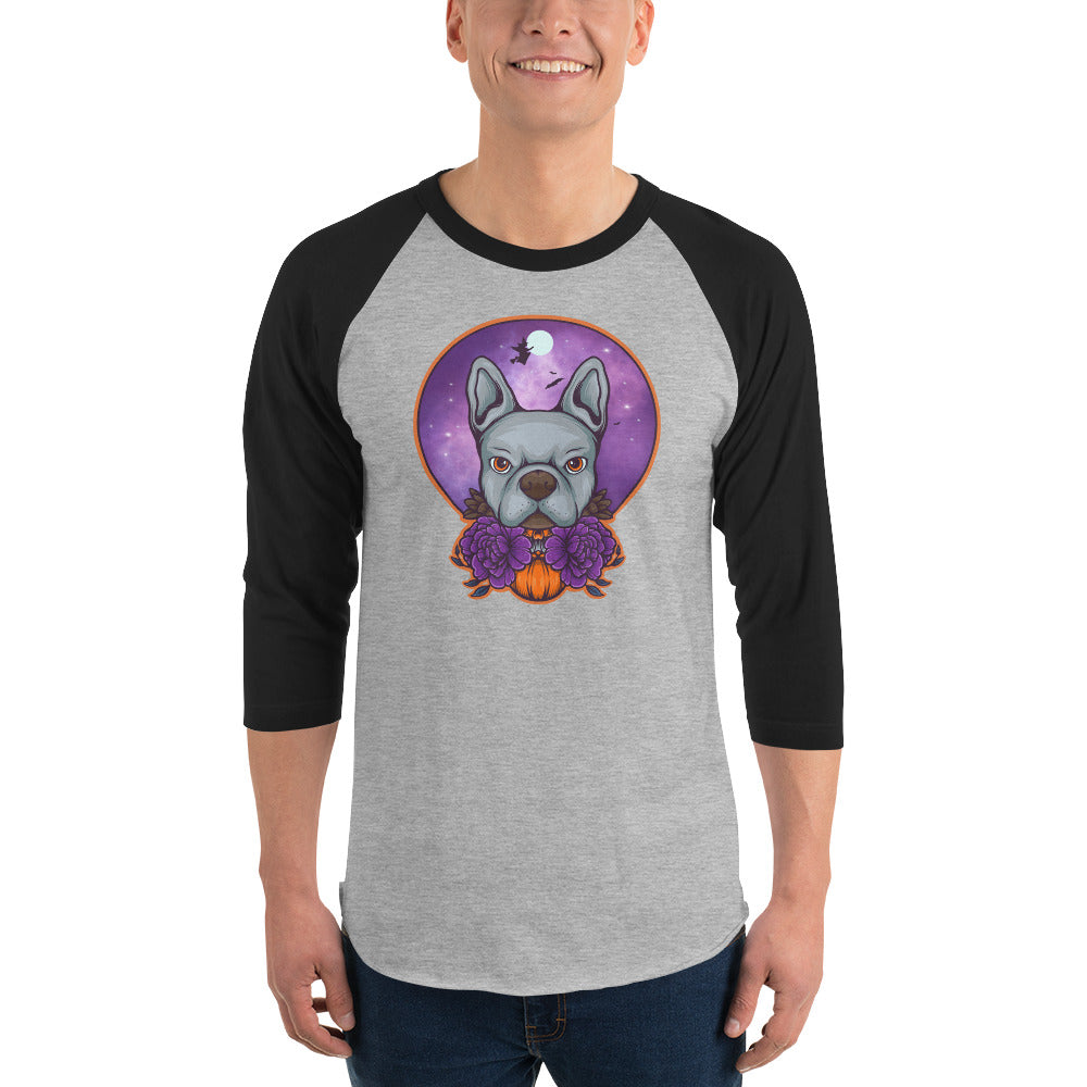 Boston Terrier Halloween 3/4 Sleeve Raglan Shirt .
