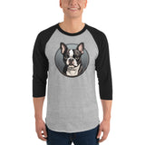Cartoon Boston Terrier Dog Portrait 3/4 Sleeve Raglan Shirt .