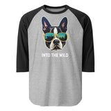 Into The Wild Boston Terrier 3/4 Sleeve Raglan Shirt . Heather Grey Black