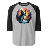 Artistic Representation Of A Boston Terrier 3/4 Sleeve Raglan Shirt . Heather Grey Black