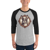 Vintage-Inspired Red Brown Boston Terrier 3/4 Sleeve Raglan Shirt .
