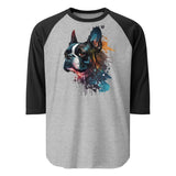 Boston Terrier Art 3/4 Sleeve Raglan Shirt . Heather Grey Black