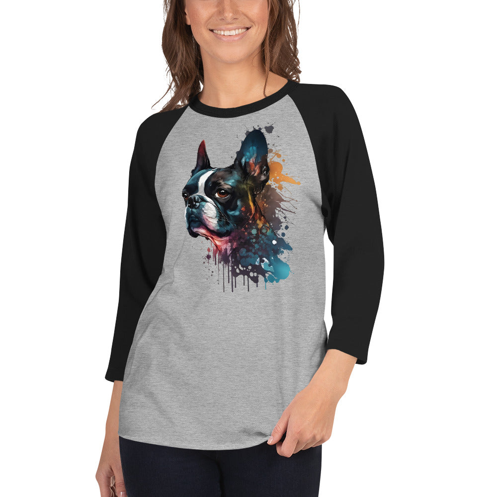Boston Terrier Art 3/4 Sleeve Raglan Shirt .
