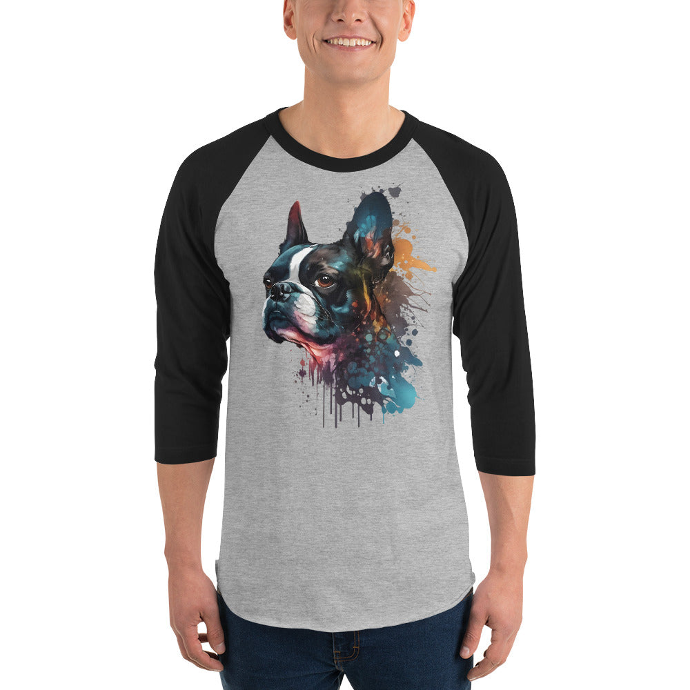 Boston Terrier Art 3/4 Sleeve Raglan Shirt .