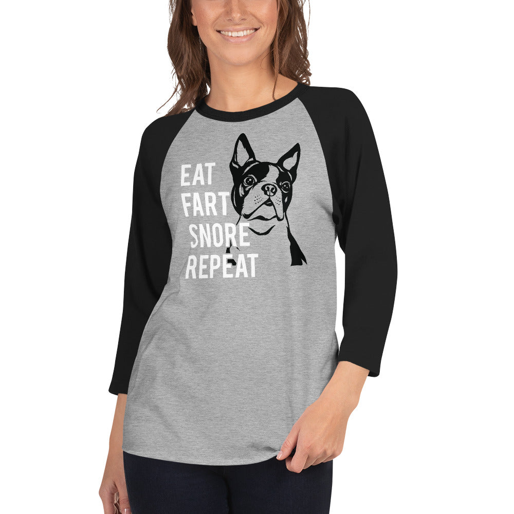 Eat Fart Snore Repeat 3/4 Sleeve Raglan Shirt .