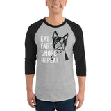 Eat Fart Snore Repeat 3/4 Sleeve Raglan Shirt .