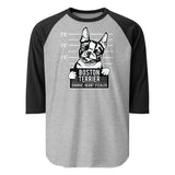 Boston Terrier Heart Stealer 3/4 Sleeve Raglan Shirt . Heather Grey Black