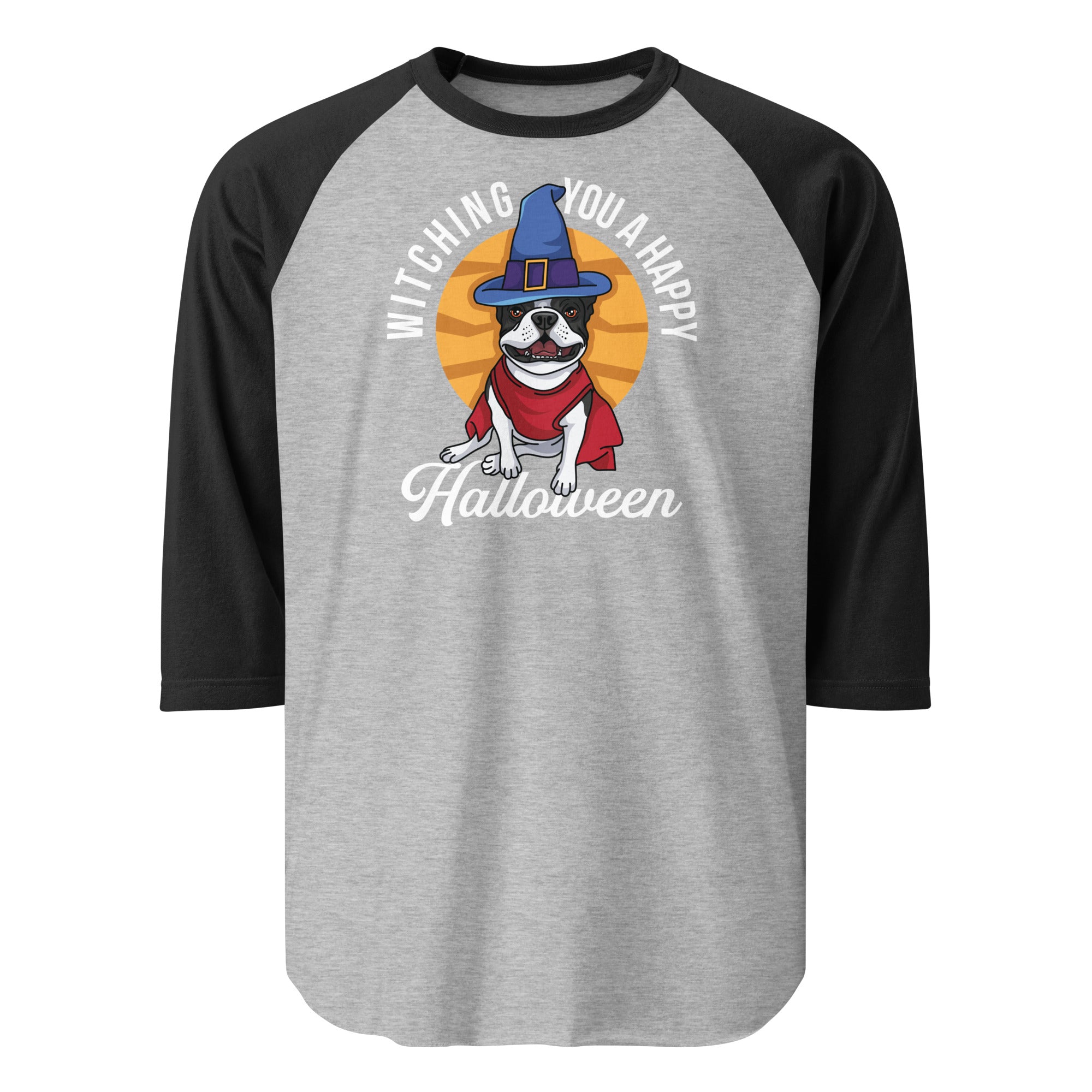 Witching You A Happy Halloween 3/4 Sleeve Raglan Shirt . Heather Grey Black