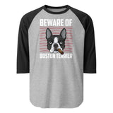 Beware Of Boston Terrier 3/4 Sleeve Raglan Shirt . Heather Grey Black
