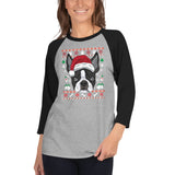 Ugly Christmas Boston Terrier Dog 3/4 Sleeve Raglan Shirt .