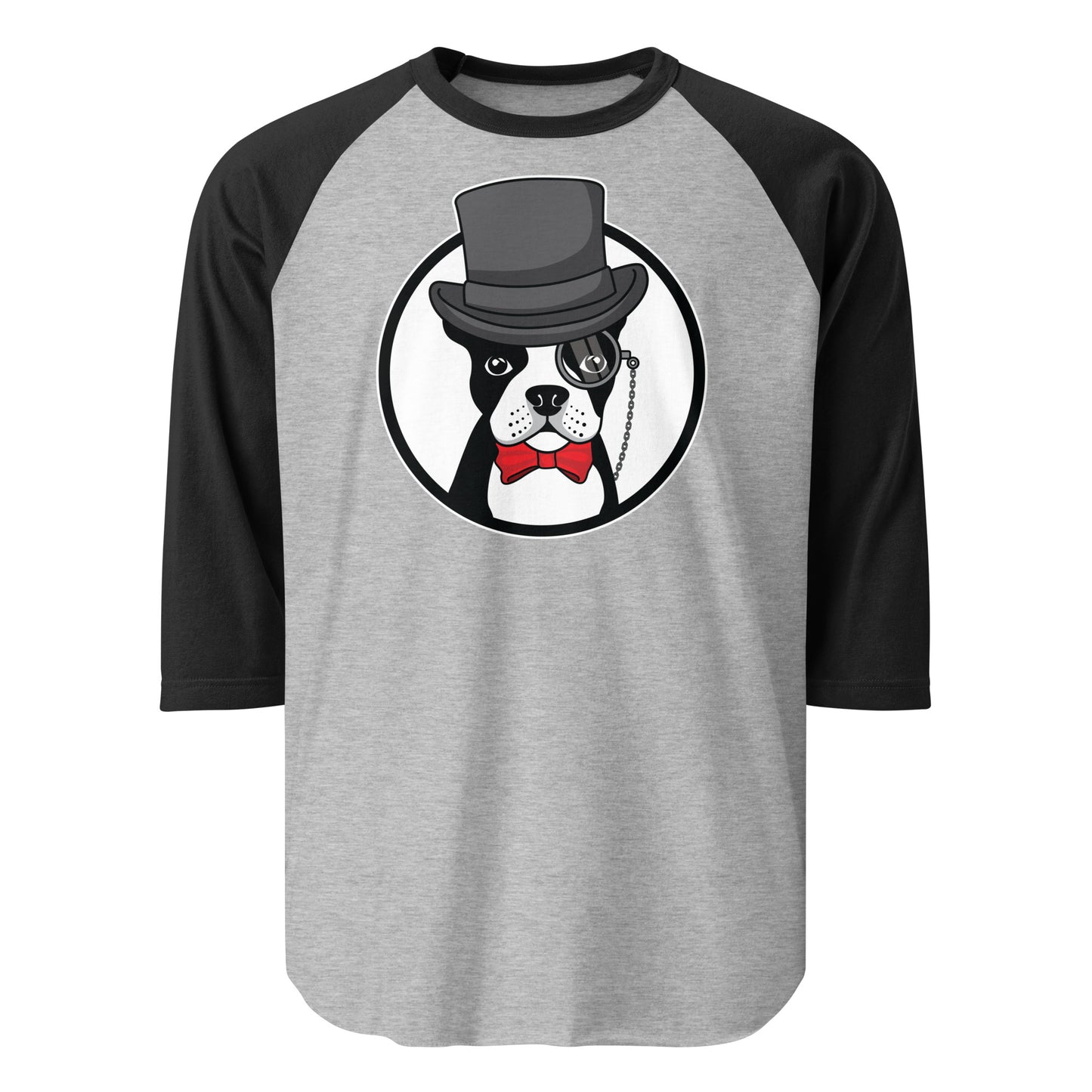 The Gentleman Boston Terrier Dog 3/4 Sleeve Raglan Shirt . Heather Grey Black