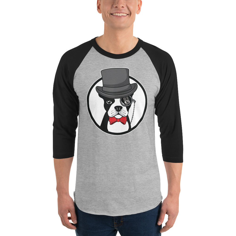 The Gentleman Boston Terrier Dog 3/4 Sleeve Raglan Shirt .