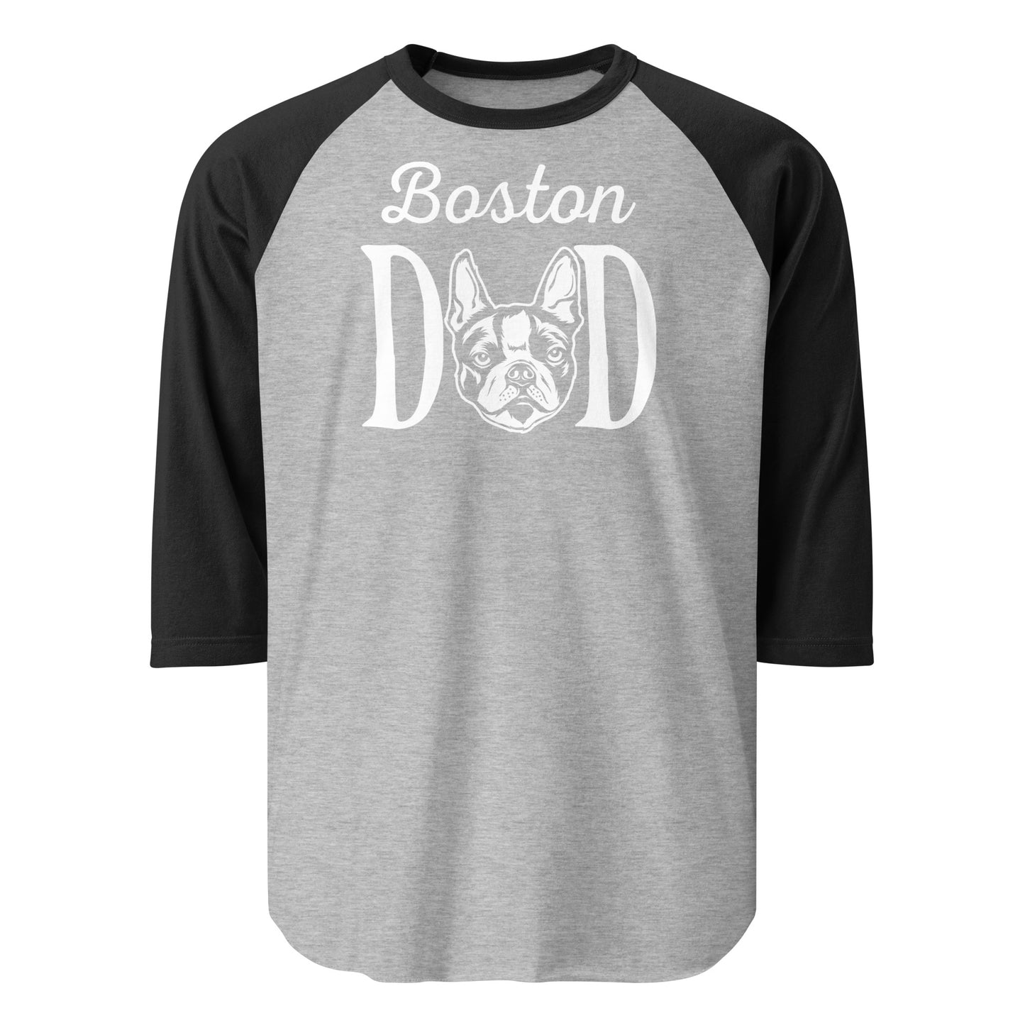 Boston Dad 3/4 Sleeve Raglan Shirt . Heather Grey Black