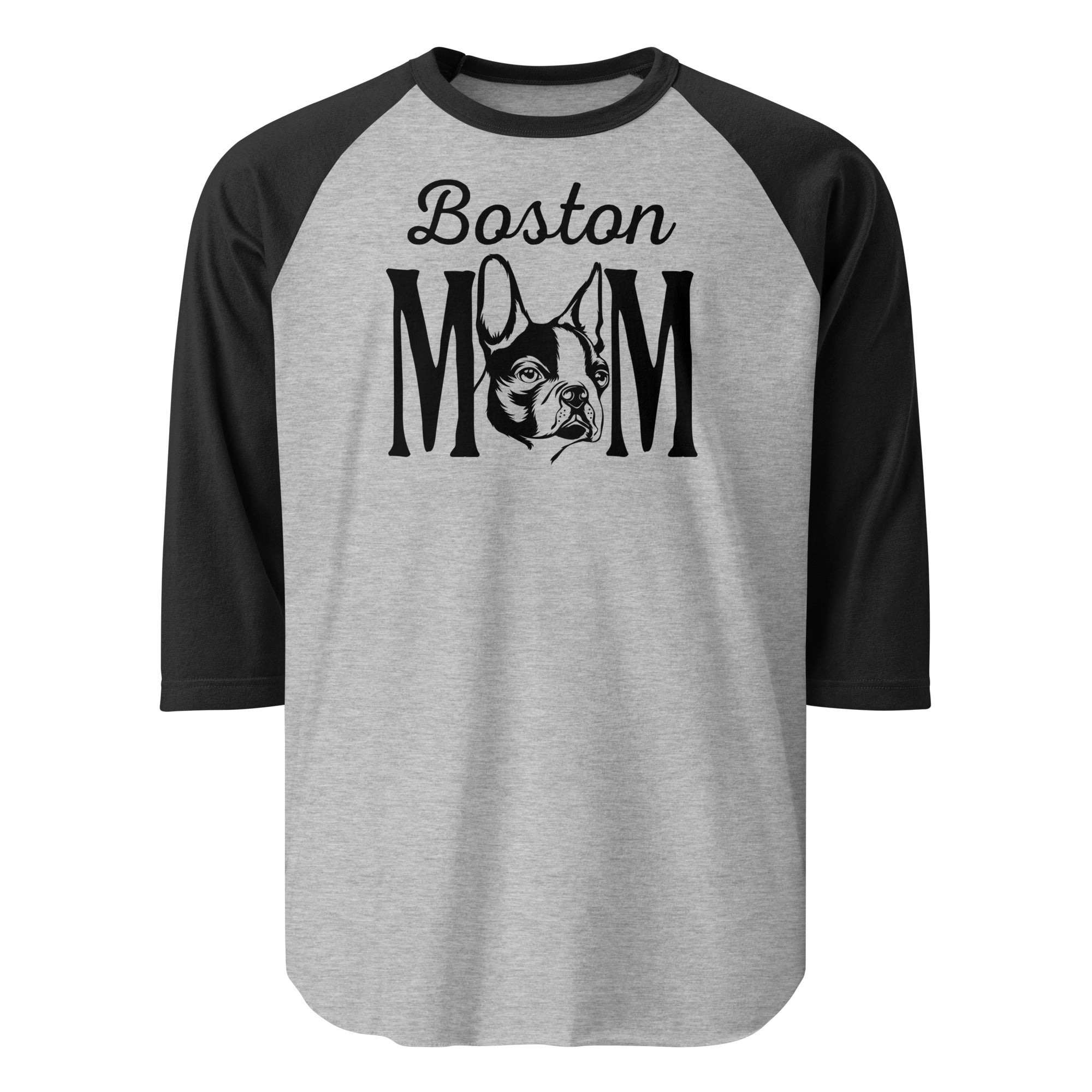 Boston Mom 3/4 Sleeve Raglan Shirt . Heather Grey Black