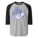 Silly Boston Terrier Dog Upside Down 3/4 Sleeve Raglan Shirt . Heather Grey Black