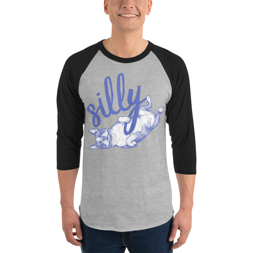 Silly Boston Terrier Dog Upside Down 3/4 Sleeve Raglan Shirt .