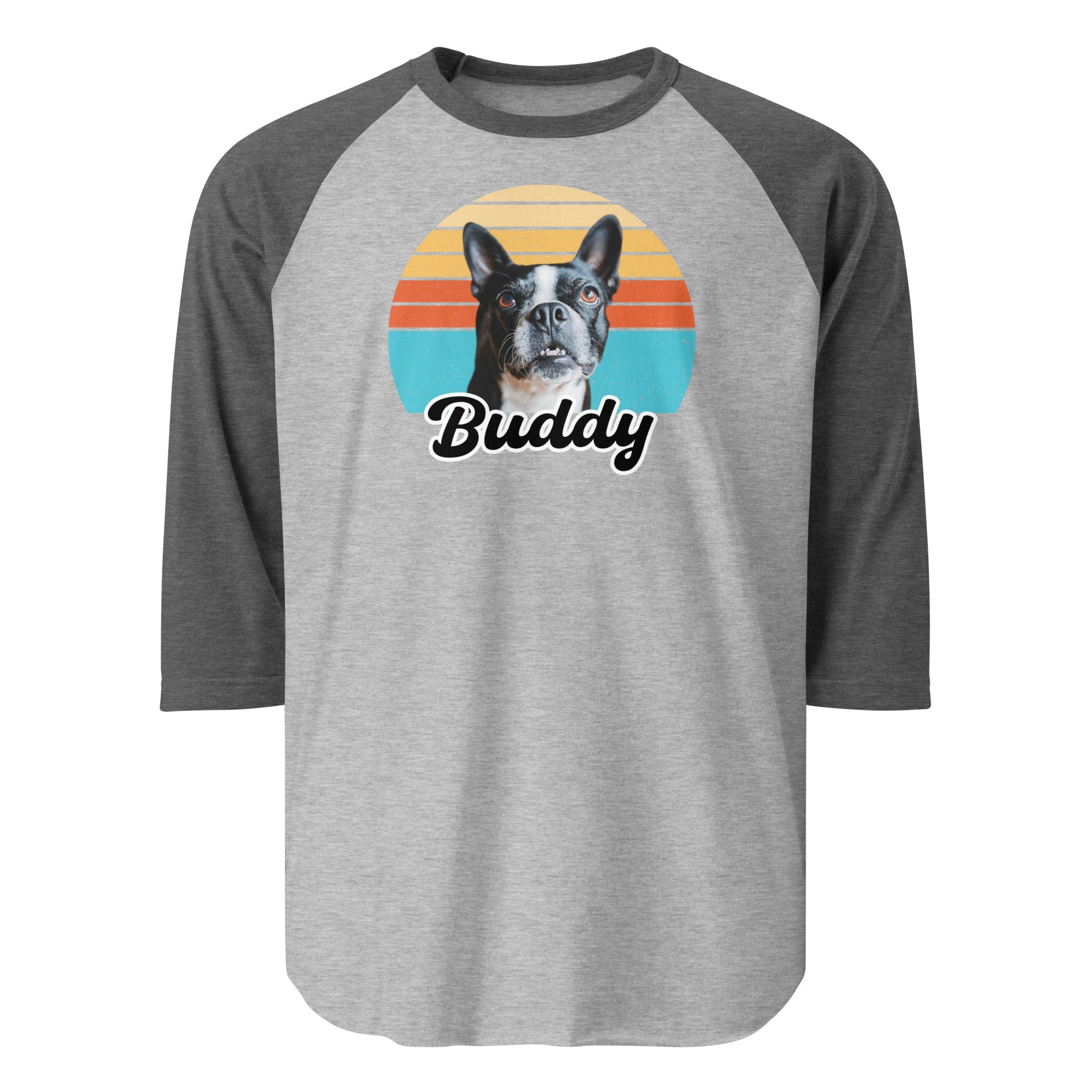 Custom Dog Sunset Vintage Retro Style 3/4 Sleeve Raglan Shirt . Heather Grey Heather Charcoal