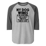 My Dog Winks At Me Sometimes And I Always Wink Back 3/4 Sleeve Raglan Shirt . Heather Grey Heather Charcoal