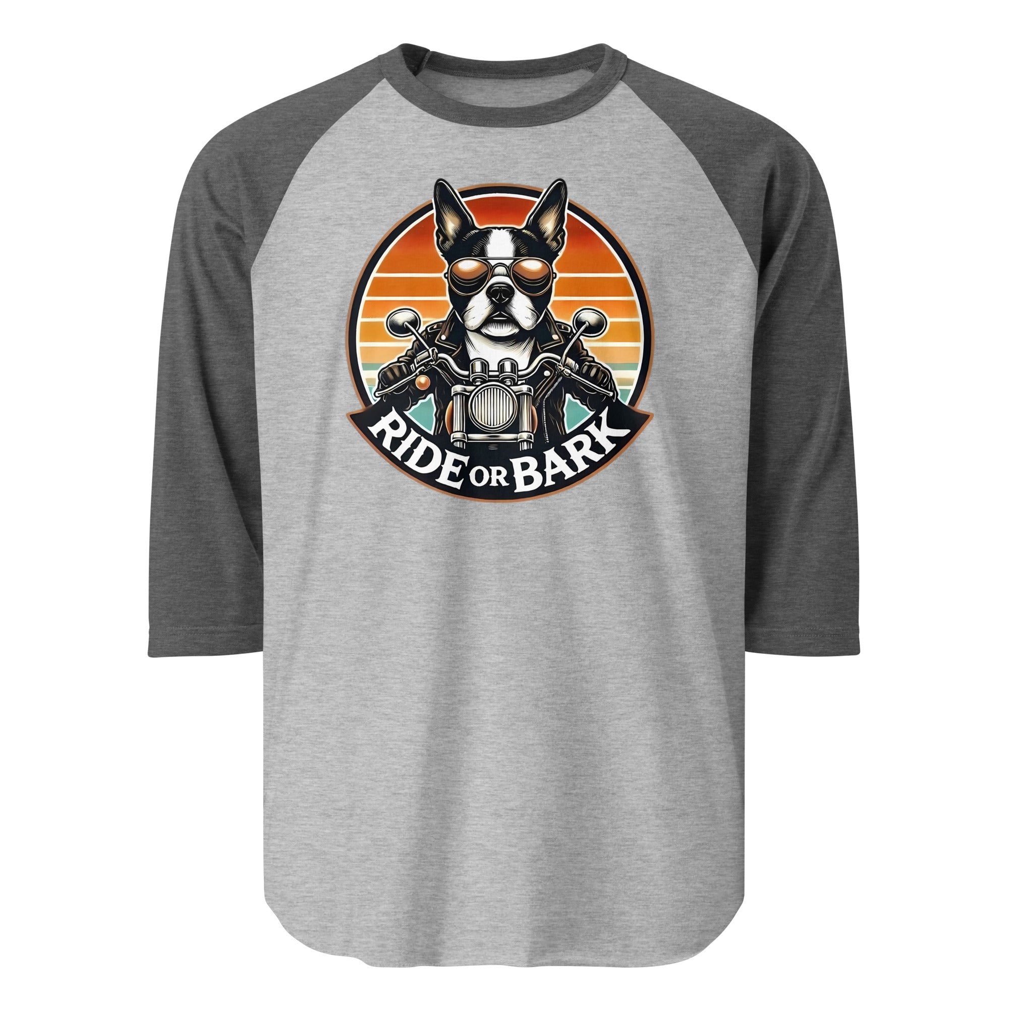 Ride or Bark 3/4 Sleeve Raglan Shirt . Heather Grey Heather Charcoal