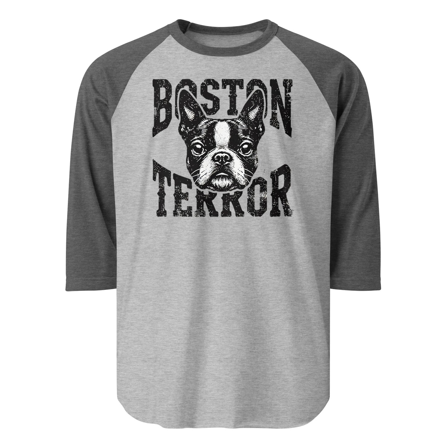 Boston Terror 3/4 Sleeve Raglan Shirt . Heather Grey Heather Charcoal