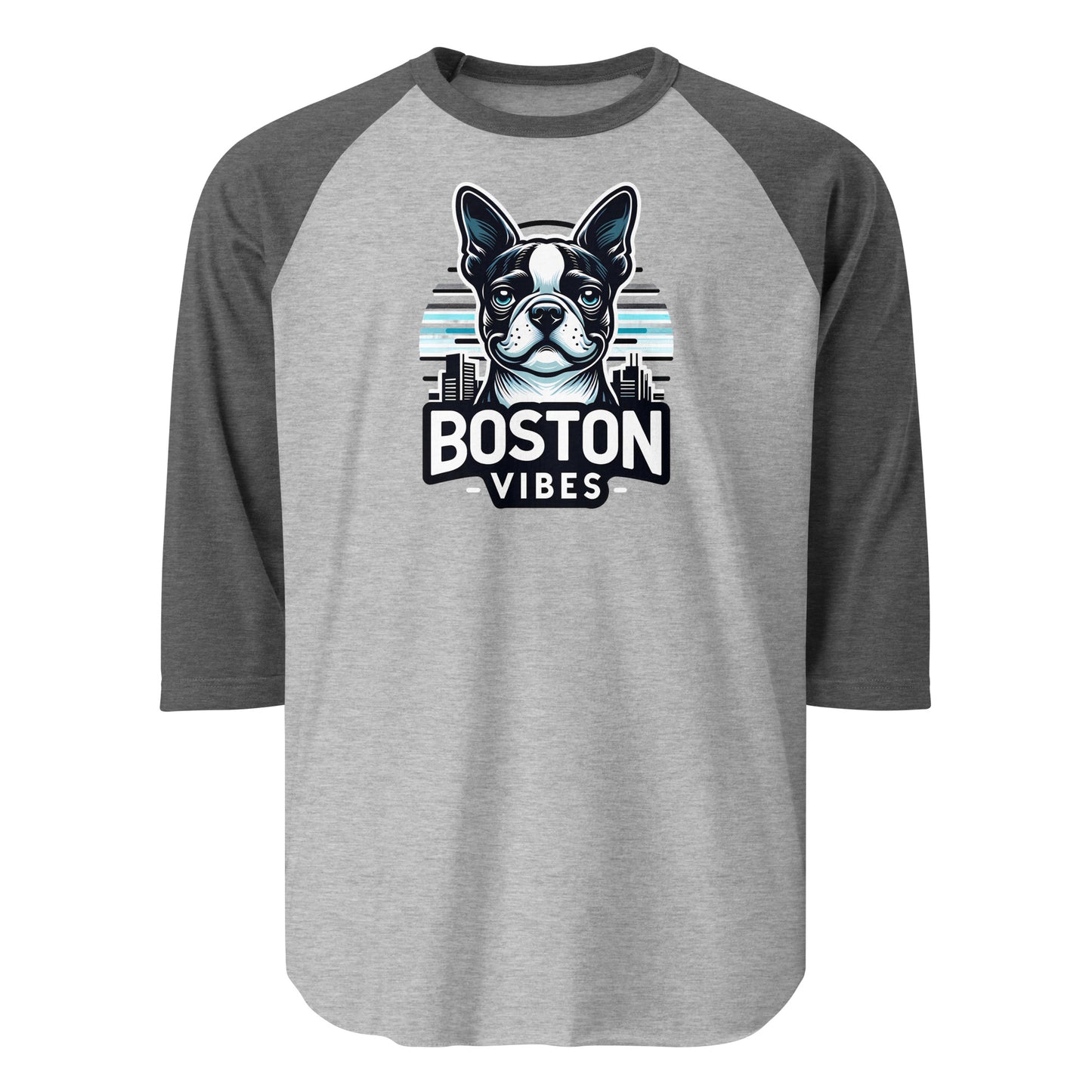 Boston Vibes 3/4 Sleeve Raglan Shirt . Heather Grey Heather Charcoal