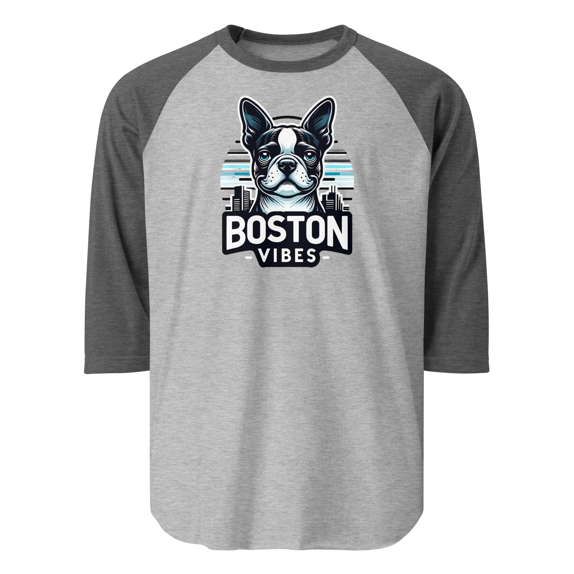 Boston Vibes 3/4 Sleeve Raglan Shirt . Heather Grey Heather Charcoal