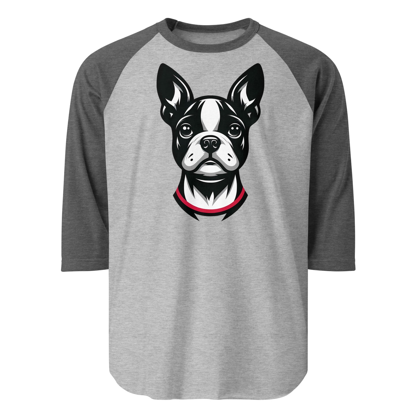 Minimalist Boston Terrier Face 3/4 Sleeve Raglan Shirt . Heather Grey Heather Charcoal