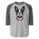 Minimalist Boston Terrier Face 3/4 Sleeve Raglan Shirt . Heather Grey Heather Charcoal