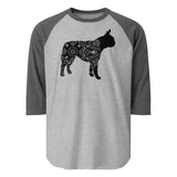 Boston Terrier Mandala 3/4 Sleeve Raglan Shirt . Heather Grey Heather Charcoal