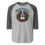 Merry Pupmas 3/4 Sleeve Raglan Shirt . Heather Grey Heather Charcoal
