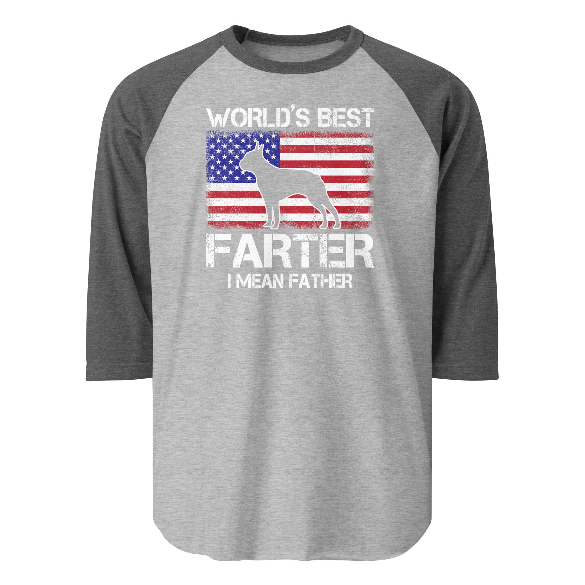 World's Best Farter I Mean Father 3/4 Sleeve Raglan Shirt . Heather Grey Heather Charcoal