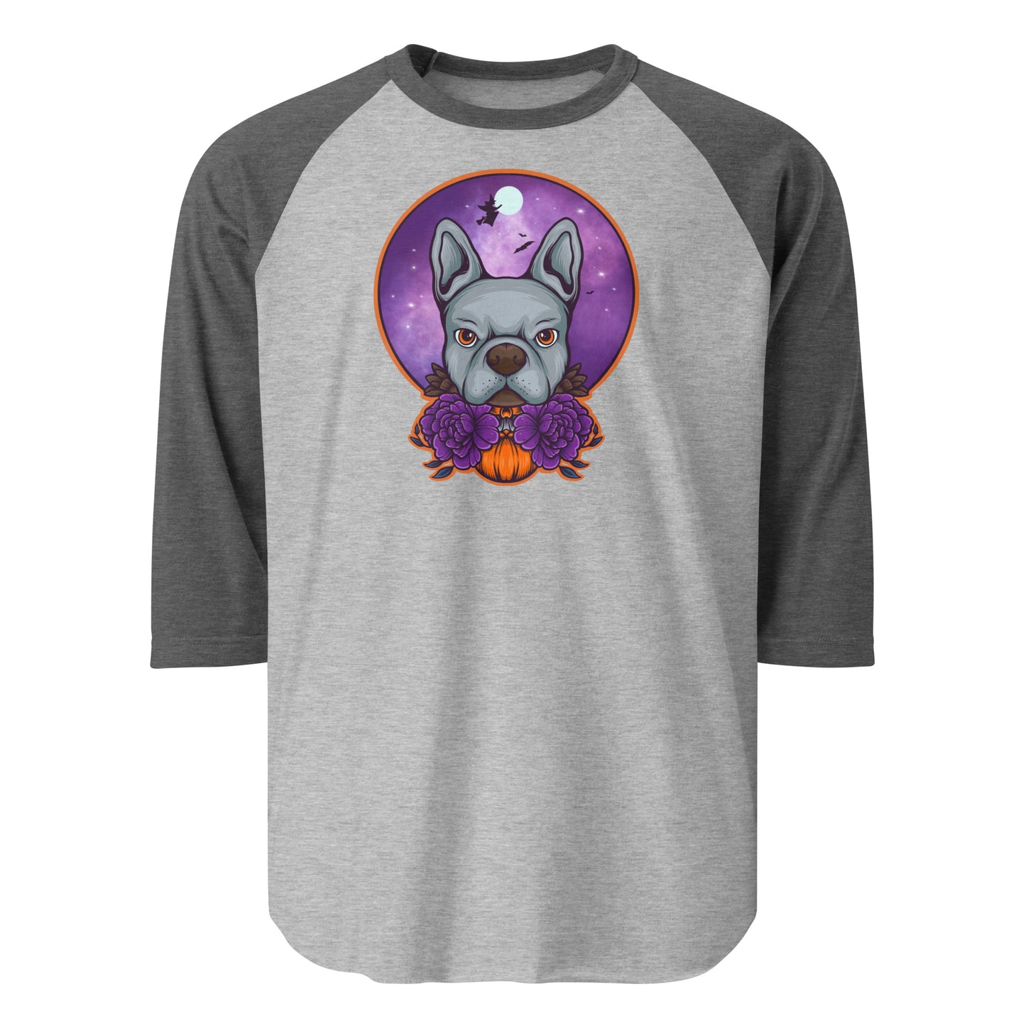 Boston Terrier Halloween 3/4 Sleeve Raglan Shirt . Heather Grey Heather Charcoal