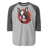 Boston Terrier Red Bandana 3/4 Sleeve Raglan Shirt . Heather Grey Heather Charcoal