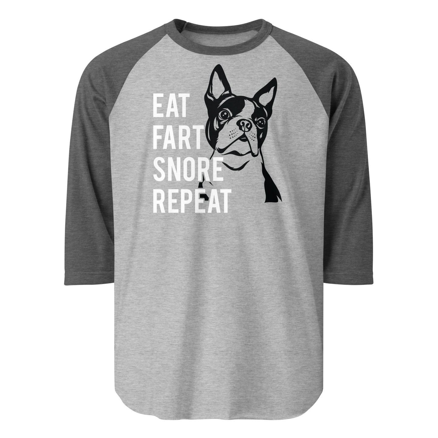 Eat Fart Snore Repeat 3/4 Sleeve Raglan Shirt . Heather Grey Heather Charcoal